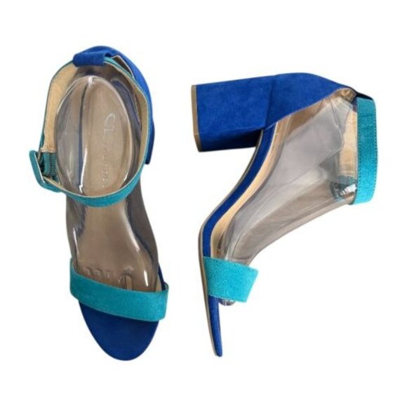 CL by Chinese Laundry Block Heel Sandals Blue Teal Suede Women's Size 8.5 / 39 - Picture 3 of 12